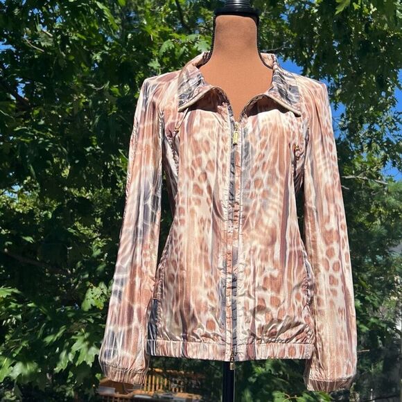 St. John Animal Printed Taffeta Windbreaker Jacket Praline Multi Women’s P - Picture 8 of 16